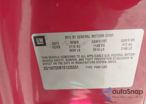 2008 Chevrolet Impala Lt z USA, uszkodzony, nr VIN 2G1WT55N181225331